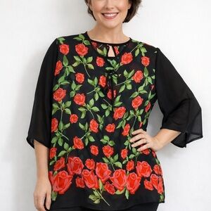 Chic Black Floral Women's Blouse